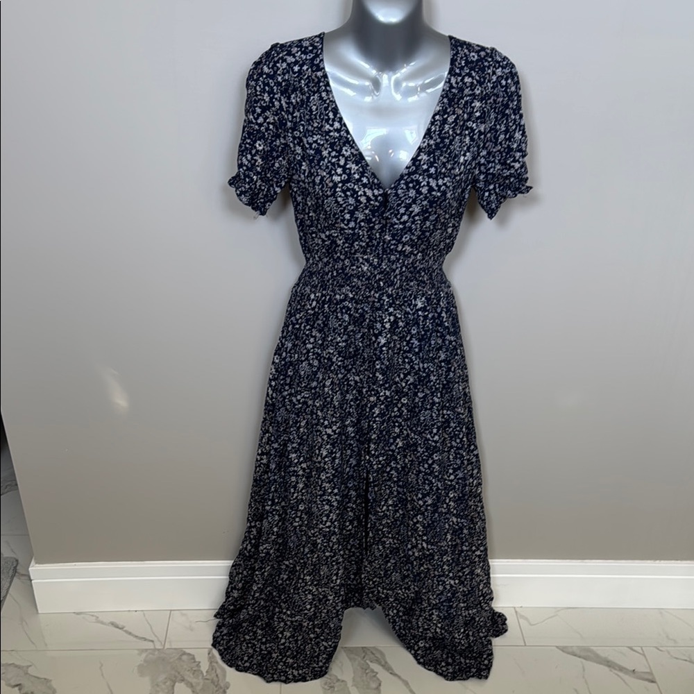 Hayden Blue Midi Dress with V-neck